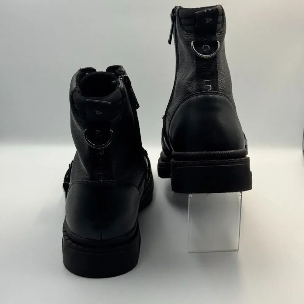 Karl Lagerfeld Paris Mens 13 Black Belted Leather Hiker Biker Boots NWOB
